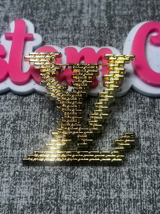 Gold Textured Letter Brooch Pin | Fashion Statement Metal Lapel Pin