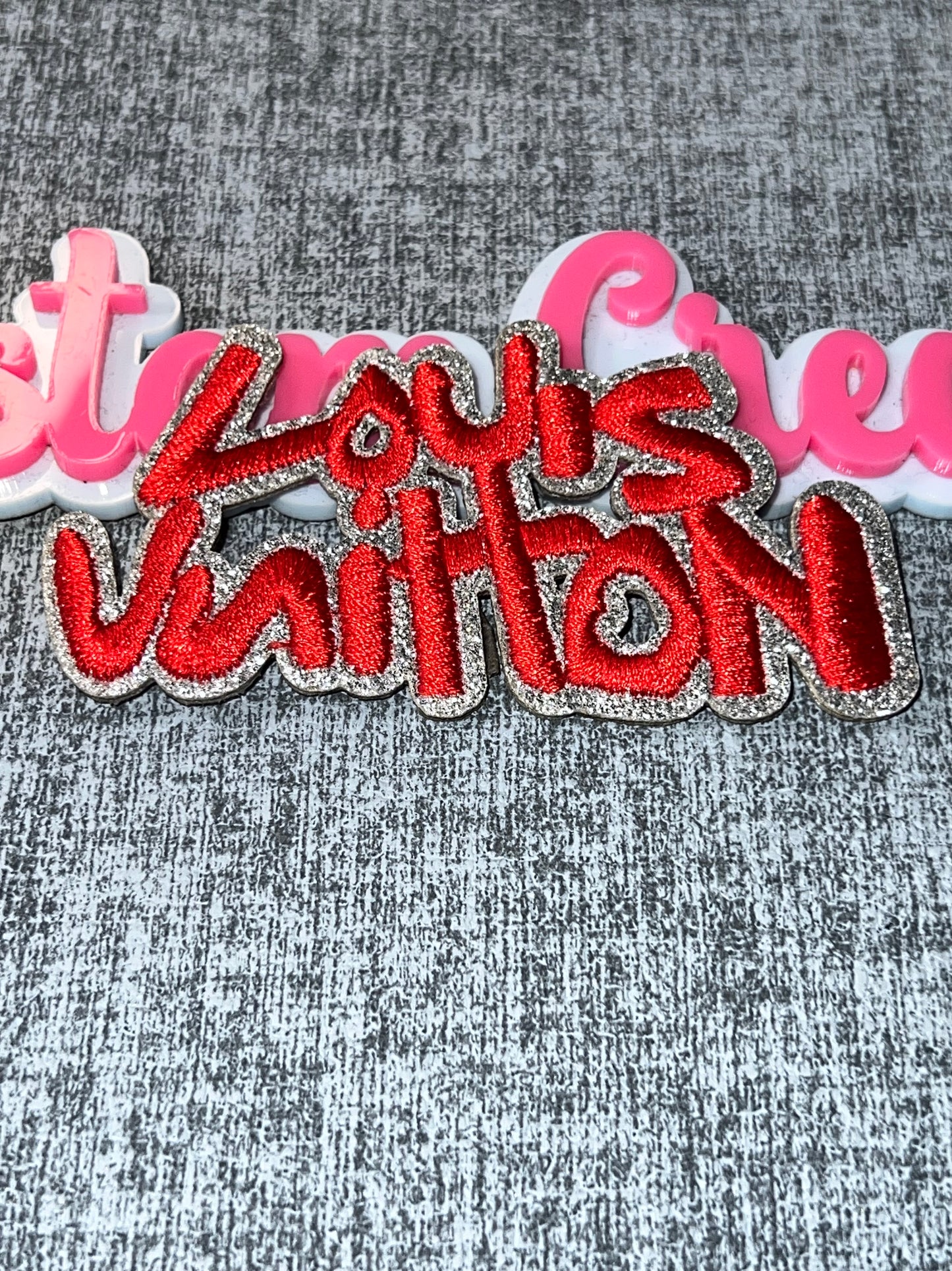 Red Script Iron-On Patch – Luxe Embroidered Statement Patch for DIY Crafts & Custom Apparel