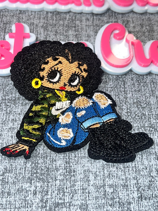 Urban Style Girl Iron-On Patch – Embroidered Cartoon Patch for DIY Fashion & Crafts