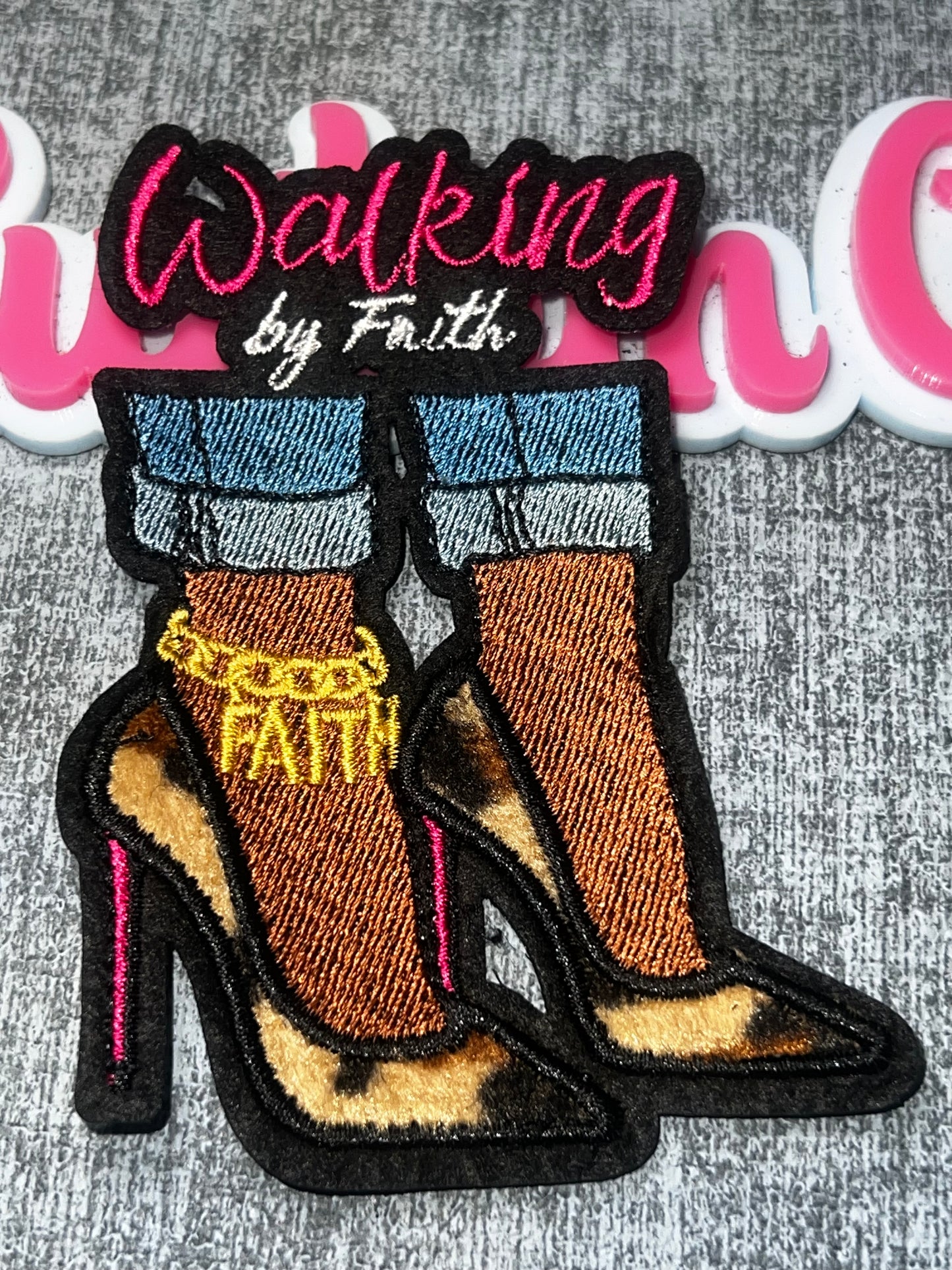 Walking by Faith Animal Print Heels Embroidered Iron-On Patch | Fashion Appliqué