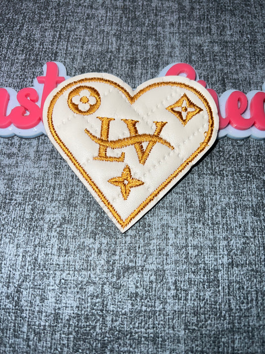 Gold Heart Embroidered Patch – Decorative Applique