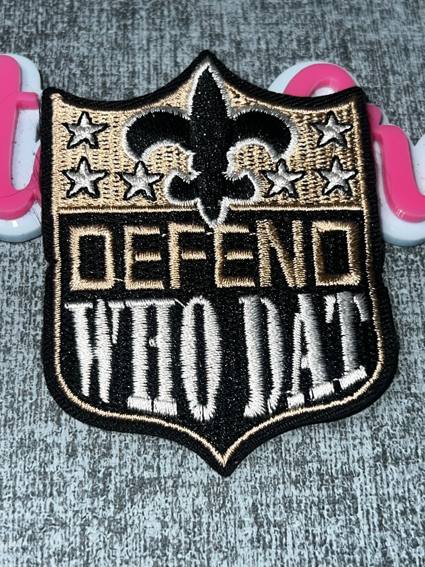 Shield Embroidered Iron-On Patch | Black Gold Embroidered Appliqué