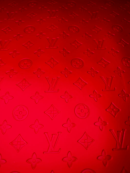 Red Embossed Monogram Faux Leather Sheet 9x12 | Textured Craft Faux Leather