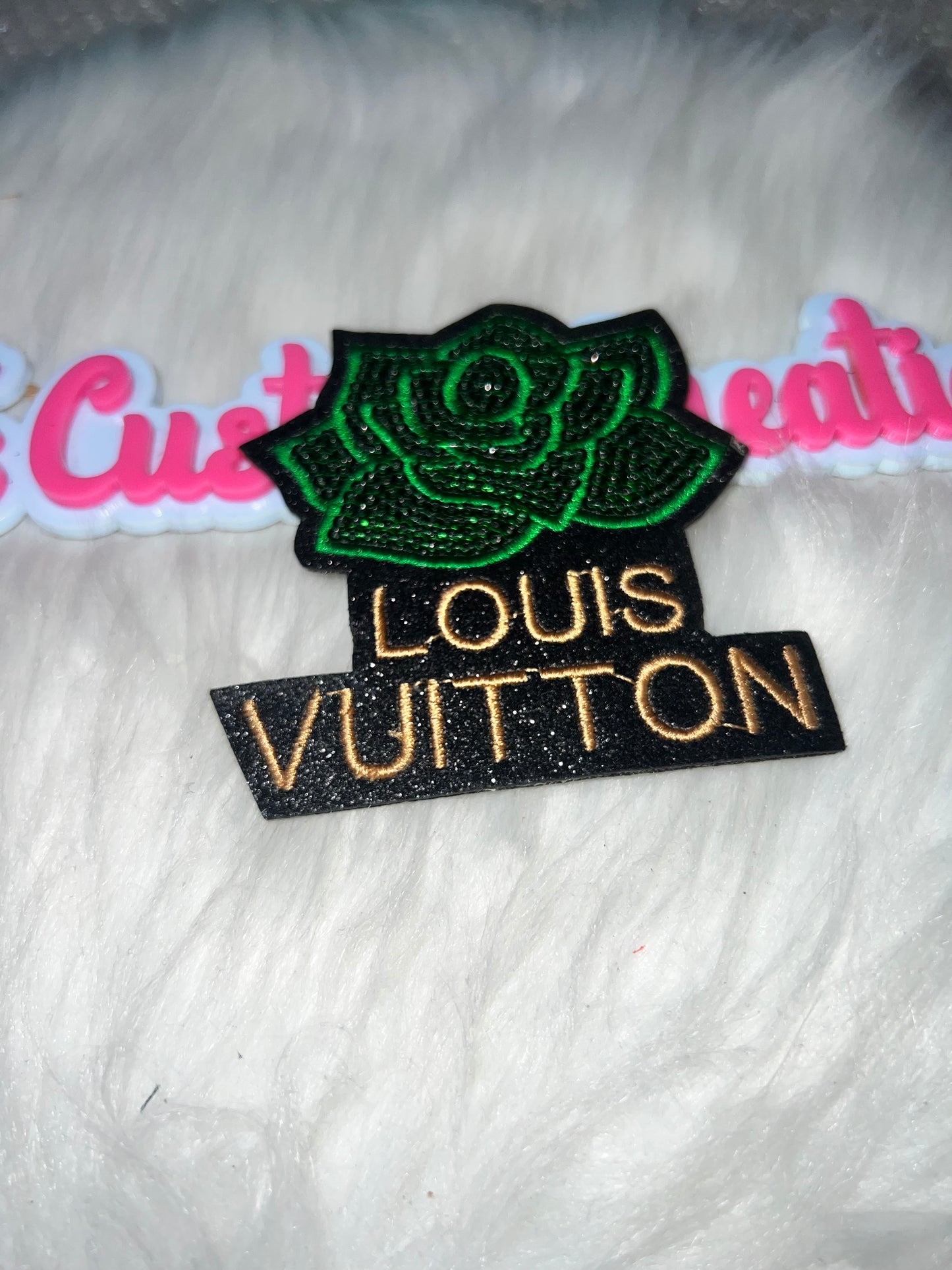 LV-Inspired Rose Patch – Green Flower
