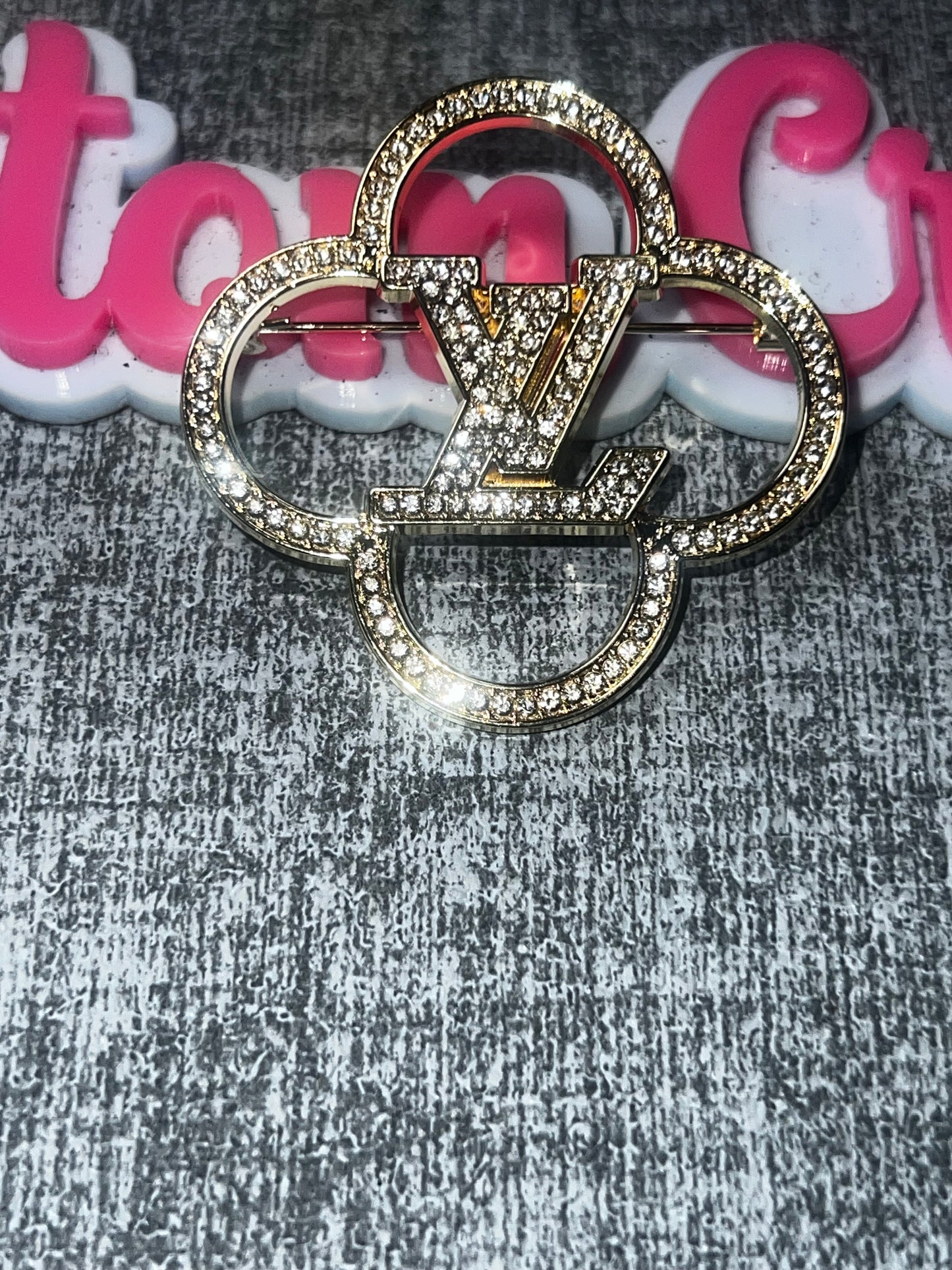 Gold Crystal Floral Monogram Brooch Pin | Elegant Fashion Lapel Pin