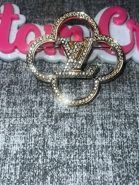 Gold Crystal Floral Monogram Brooch Pin | Elegant Fashion Lapel Pin