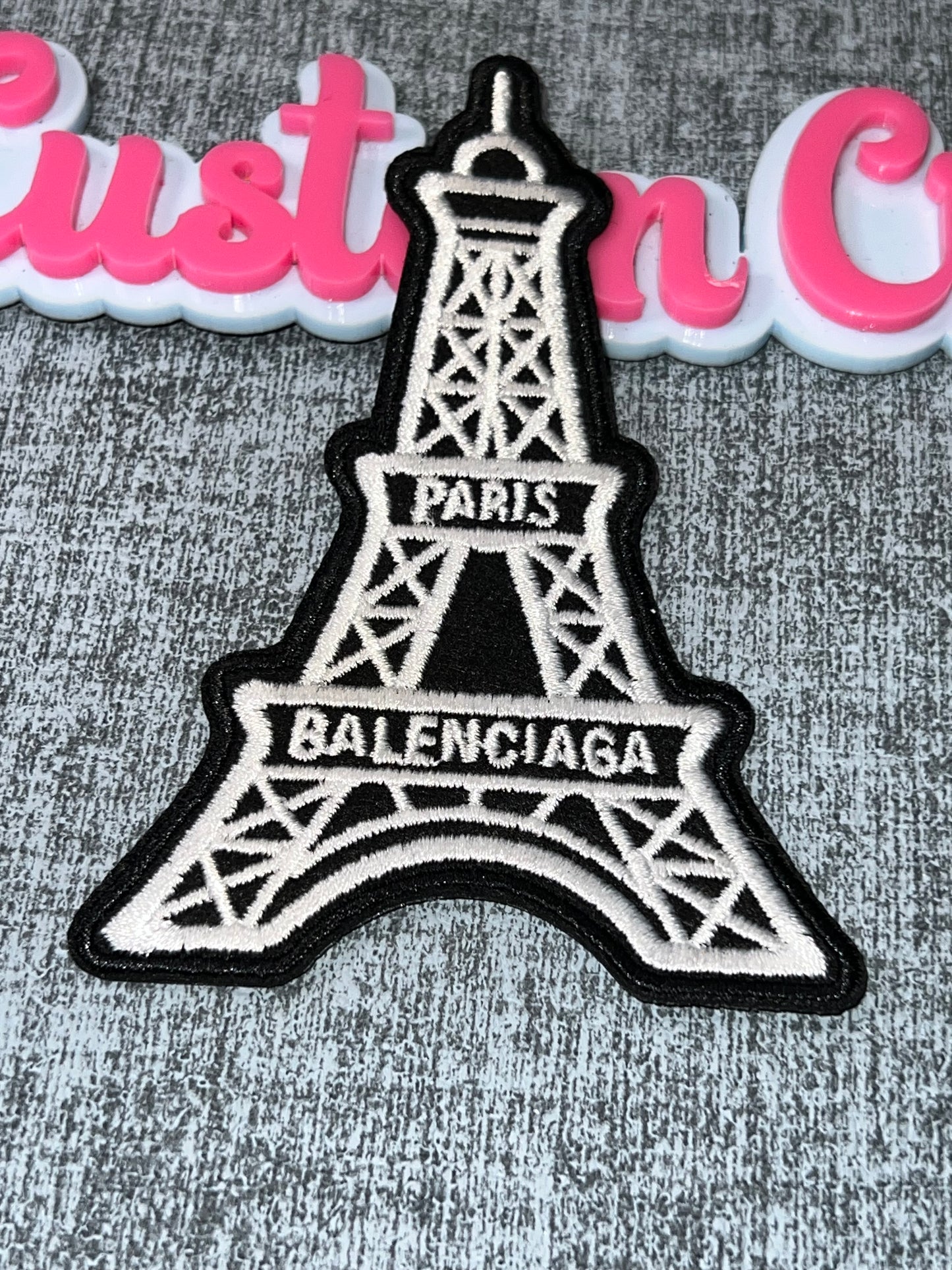 Black & White Tower Iron-On Patch – Embroidered Statement Patch for DIY Crafts