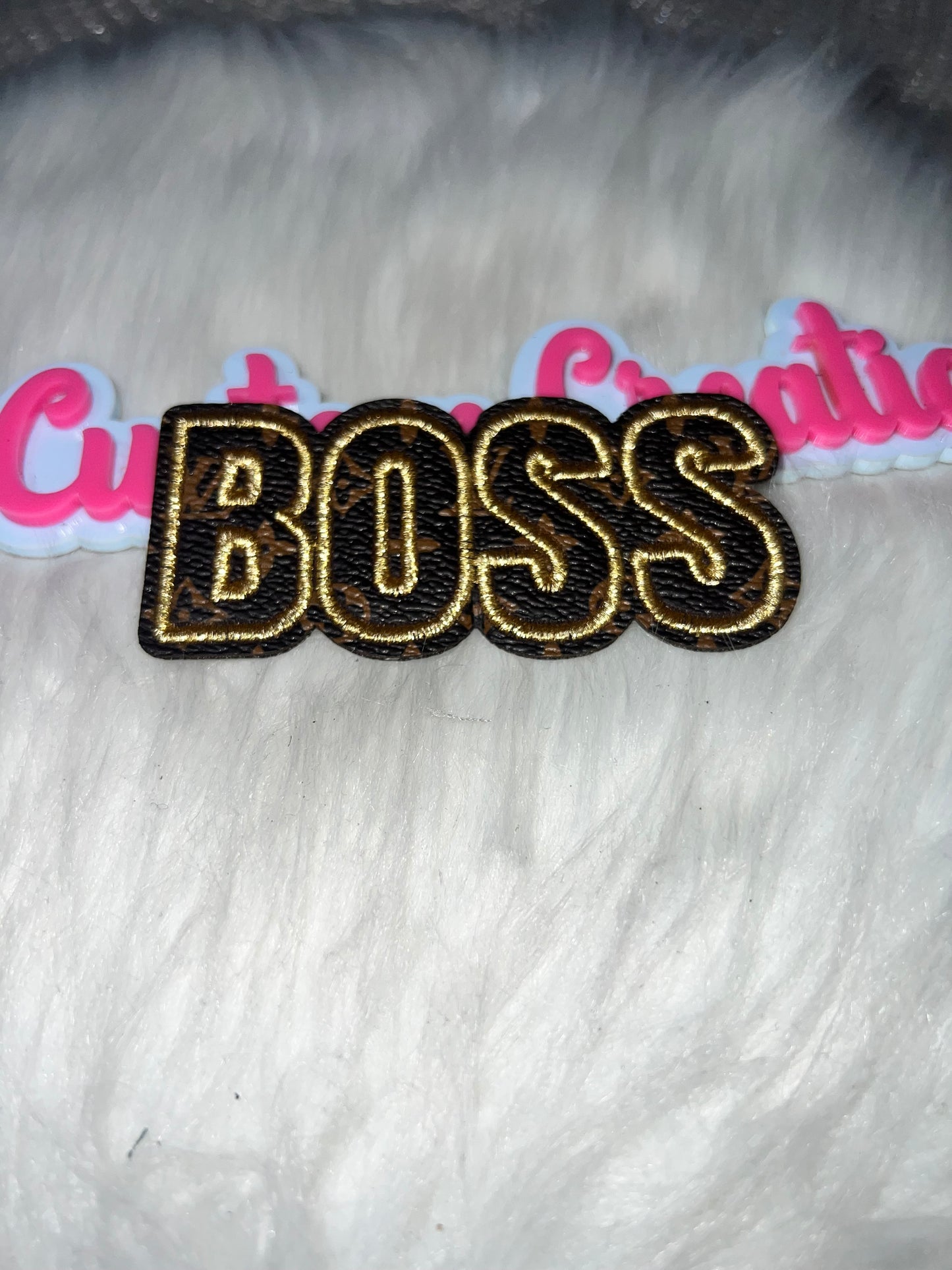 “Boss” LV Letter Patch – Gold & Black