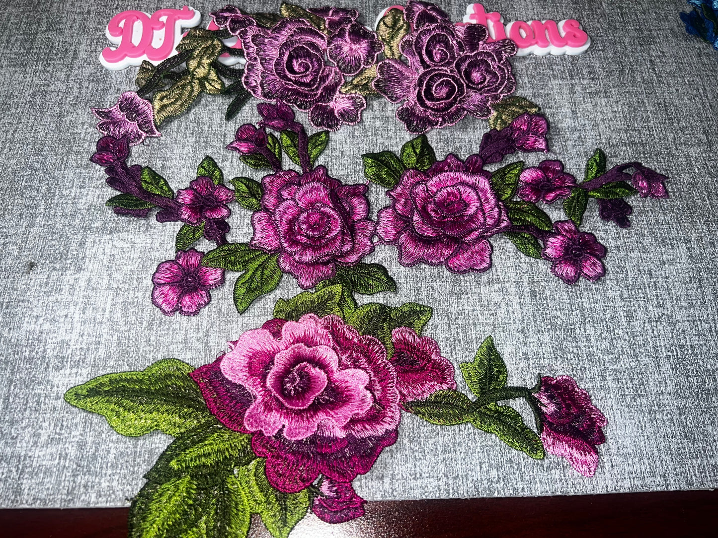 Purple Floral Embroidered Iron-On Applique Set | 3-Piece Rose Flower Vine Patch Collection | DIY Jacket & Bag Embellishments
