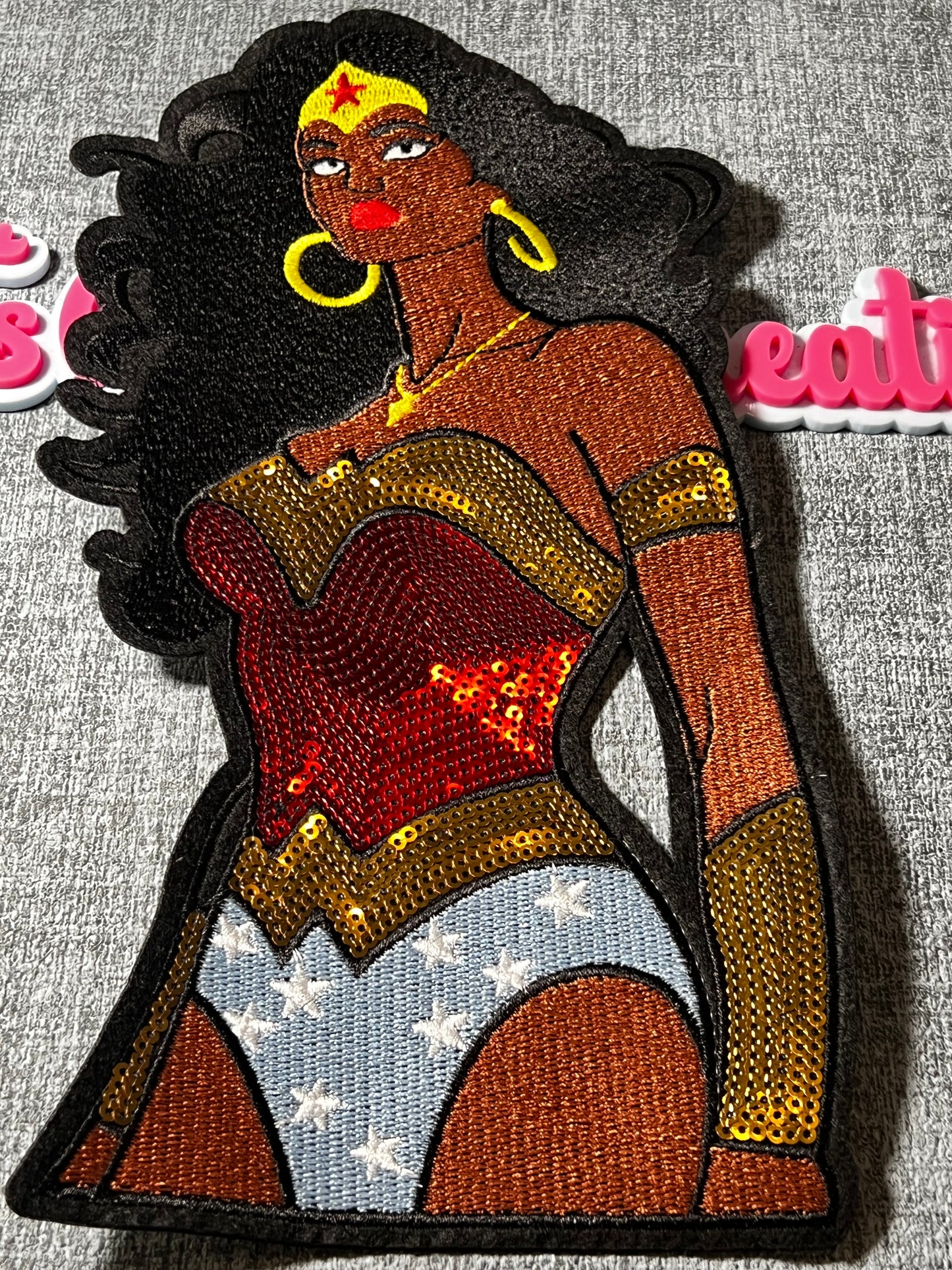 Superhero Girl Sequin Patch – Embroidered Fashion Patch for Jackets, Bags & DIY Crafts