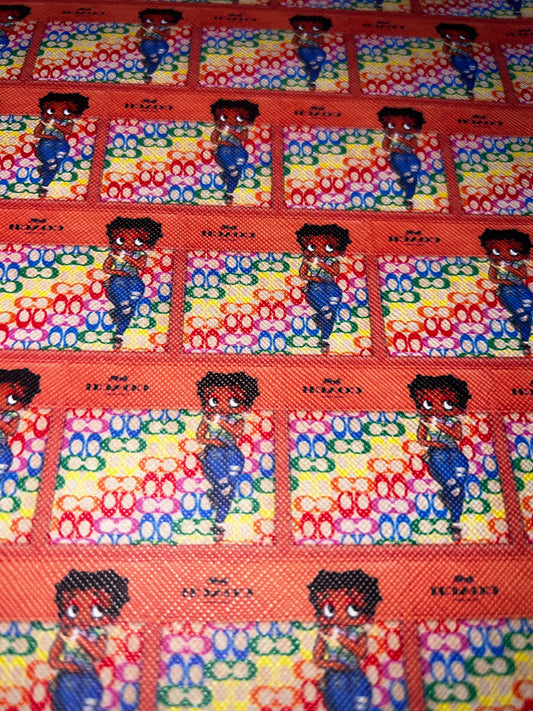 Cartoon Girl Designer Style Faux Leather Sheet – 9x12 Statement Craft Vinyl