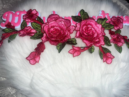 🌸 Large Double Rose Floral Sew on Patch – Pink