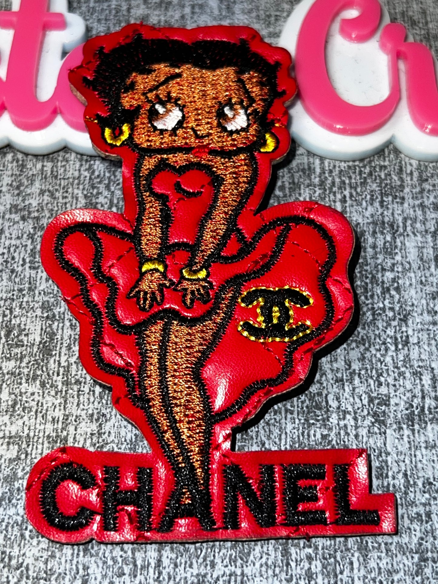 Glam Fashion Girl Patch Red Faux Leather Applique Embroidered Iron On Patch