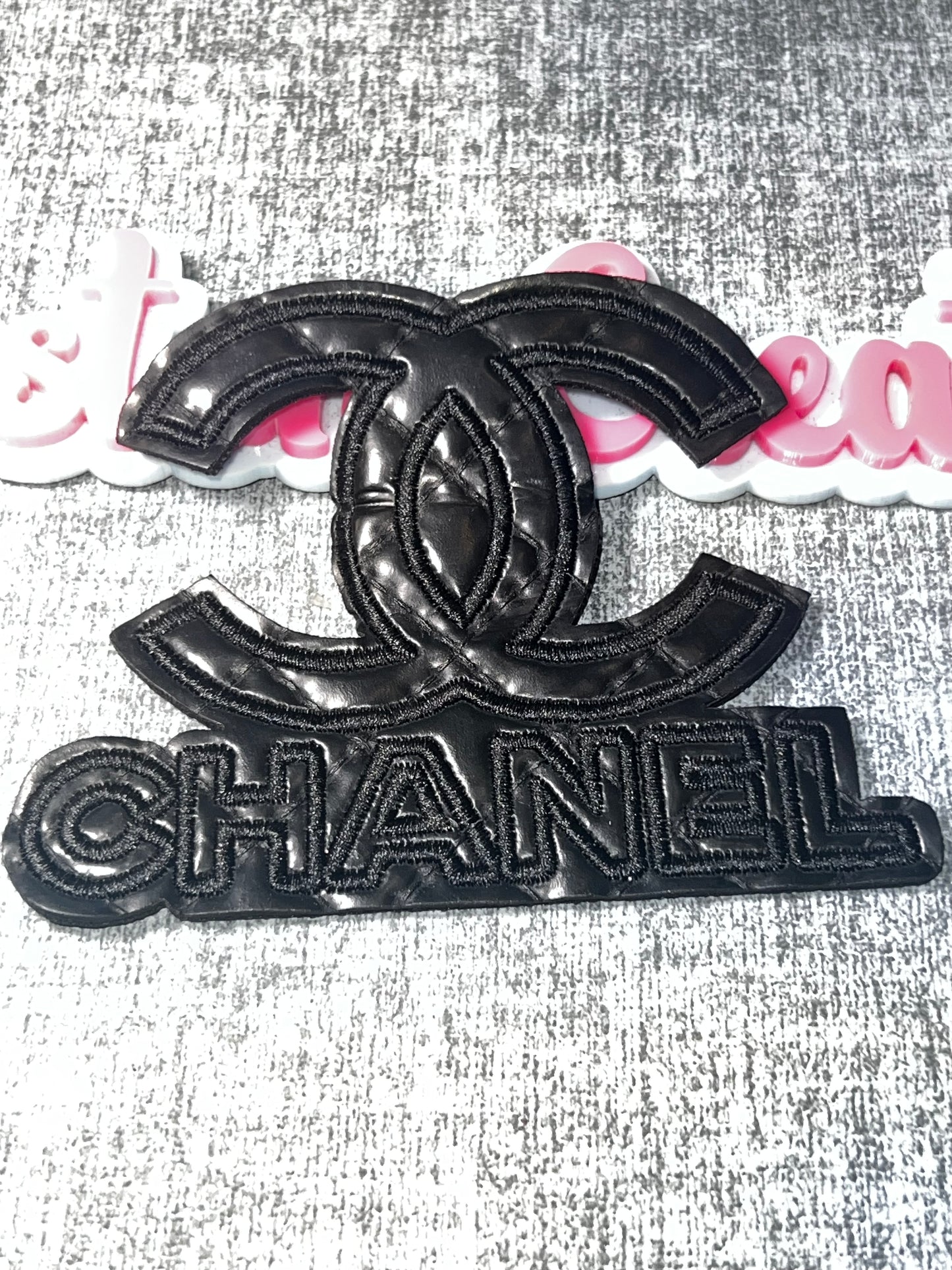 Black Embossed Letter Iron-On Patch 3.5 Inch – Monogram Faux Leather Applique