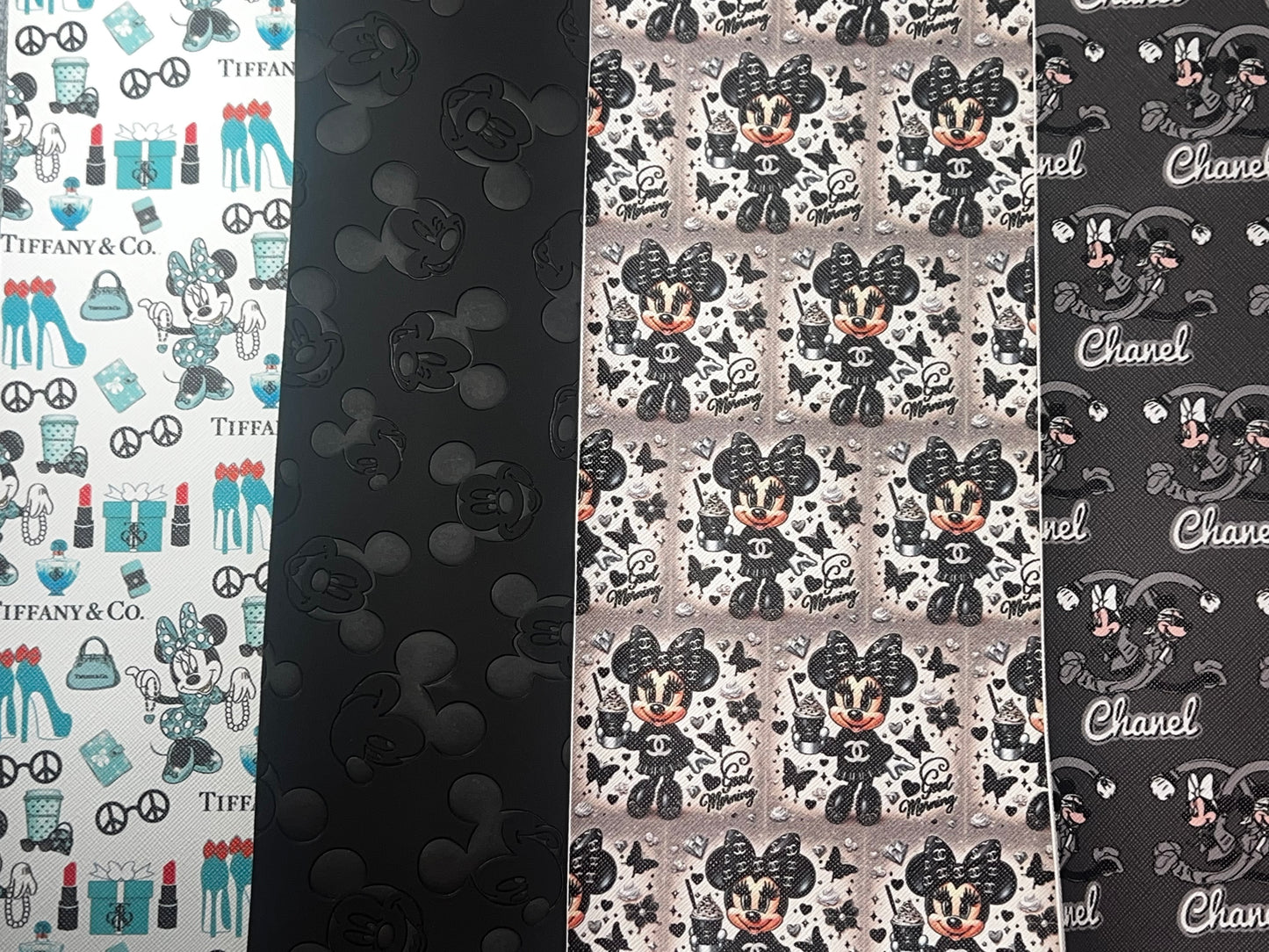 Black Fashion Character Faux Leather Sheet Bundle – 9x12 Printed and Embossed Craft Material – 4 Pack