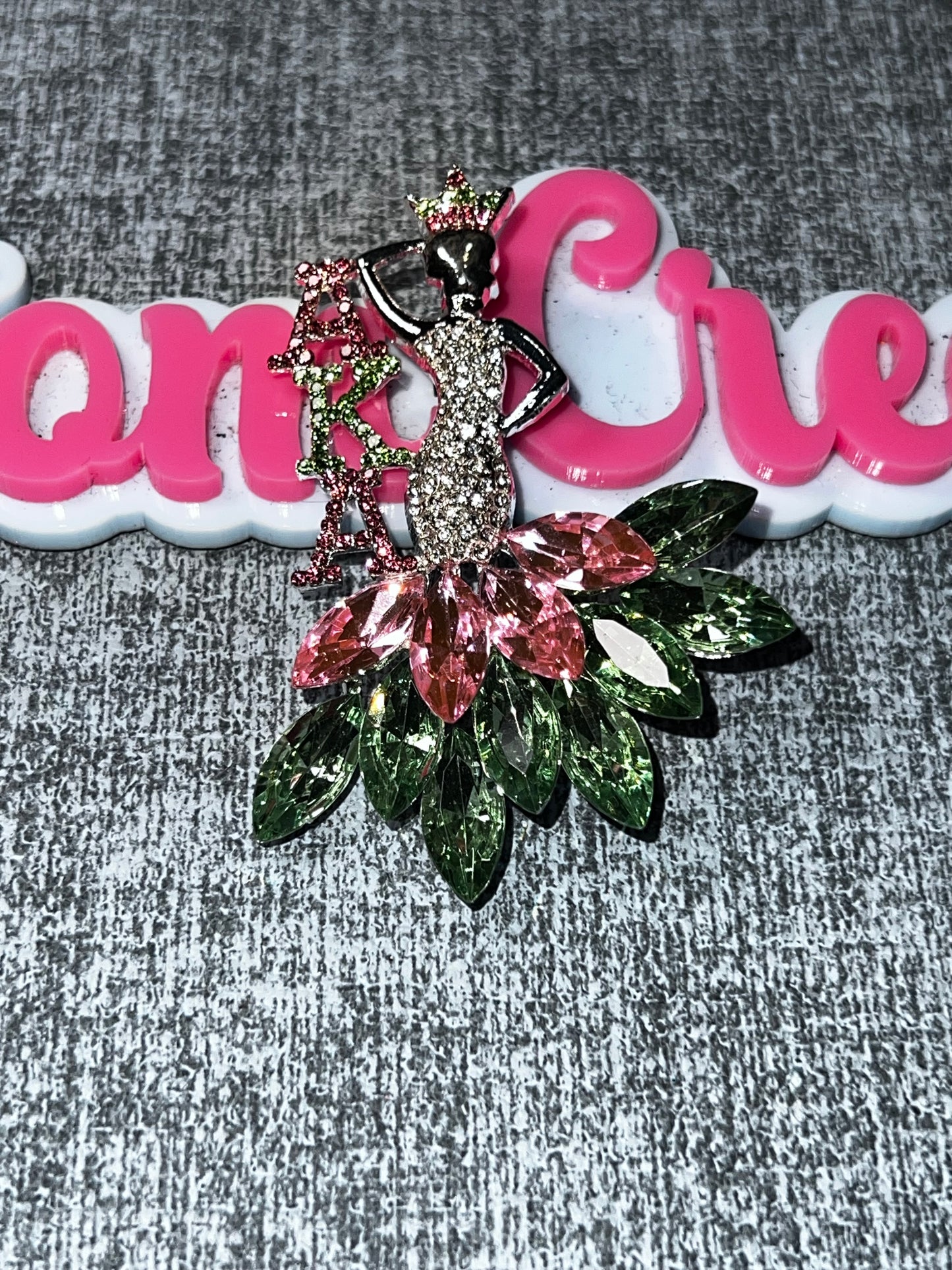 Pink & Green Rhinestone Lady Brooch Pin – Crown Fashion Woman Crystal Statement Jewelry AKA colors