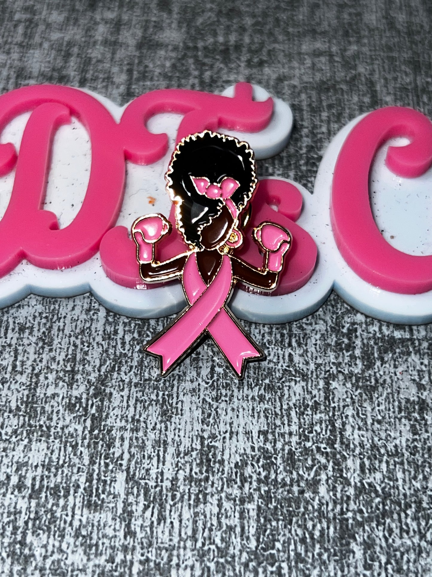 Boxing Woman Pink Ribbon Breast Cancer Awareness Brooch Pin