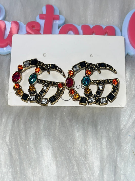 ✨ Multicolor Crystal Double Letter Earrings