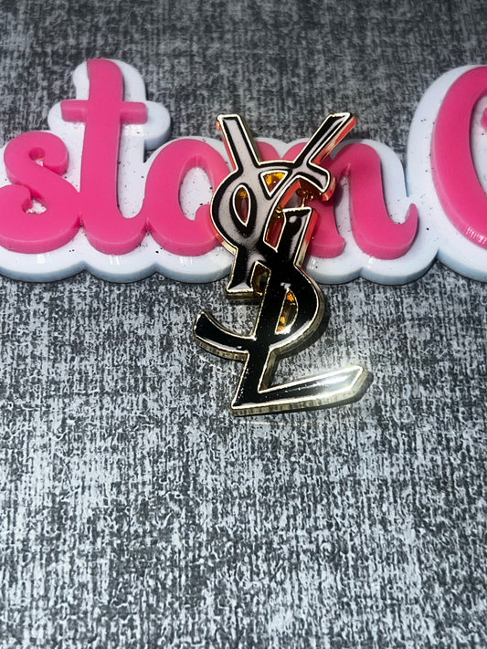 Black Enamel Monogram Style Brooch Pin | Fashion Metal Lapel Pin