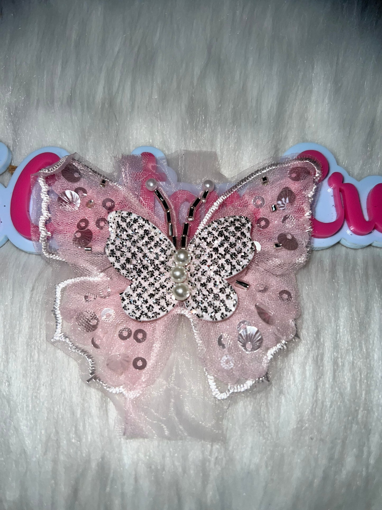 🦋💕 Pink Sequin & Pearl Layered Butterfly