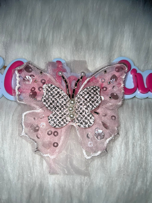 🦋💕 Pink Sequin & Pearl Layered Butterfly