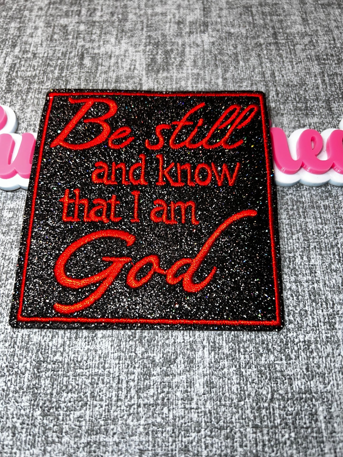 Be Still and Know Iron-On Patch – Red Glitter Faith Patch