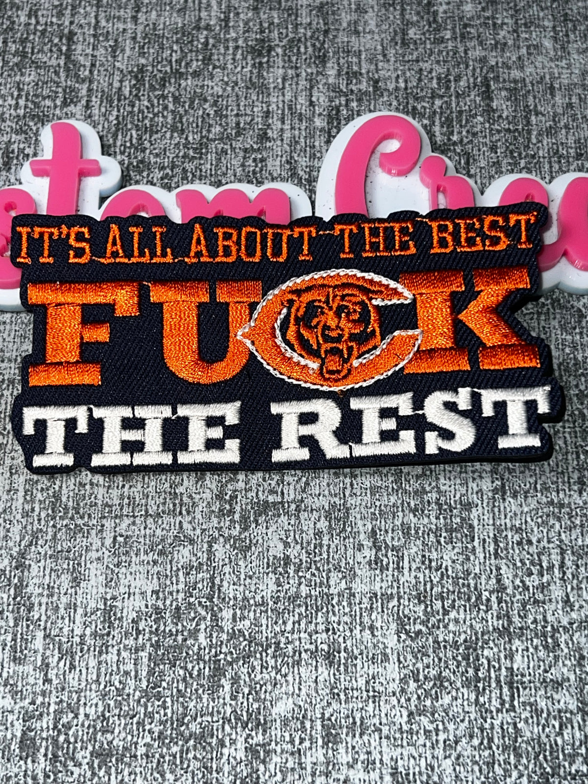 Navy Blue Orange “It’s All About the Best” Embroidered Iron-On Patch – Bold Statement Applique