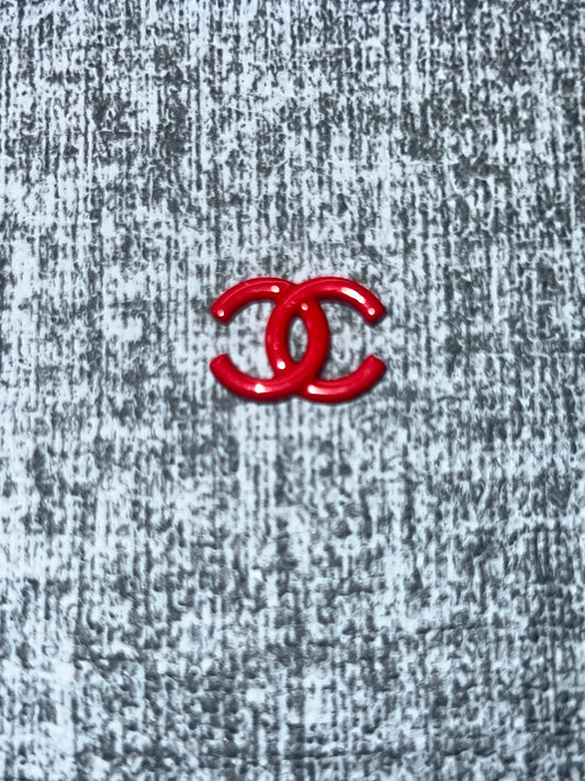 Red Mini Double C Charm – Glossy Luxe Flat Back Metal Charm