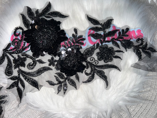 Black Sequin Floral Appliqué Patch