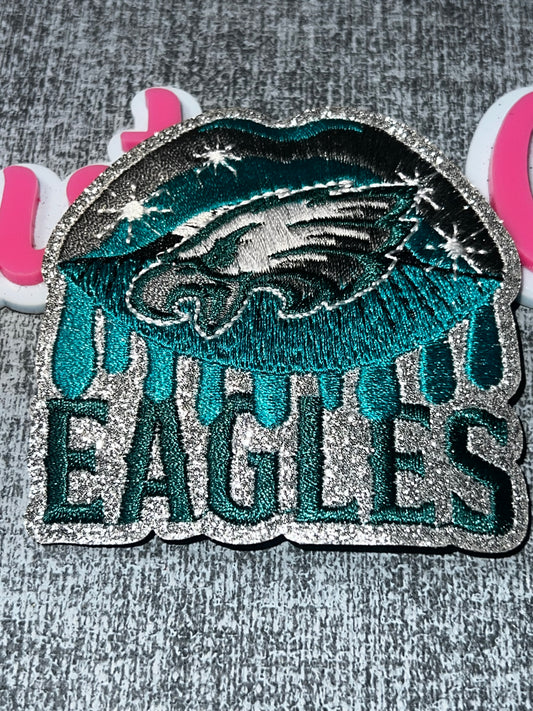Teal, Black & Silver Glitter Lips Embroidered Patch – Bird Drip Statement Applique