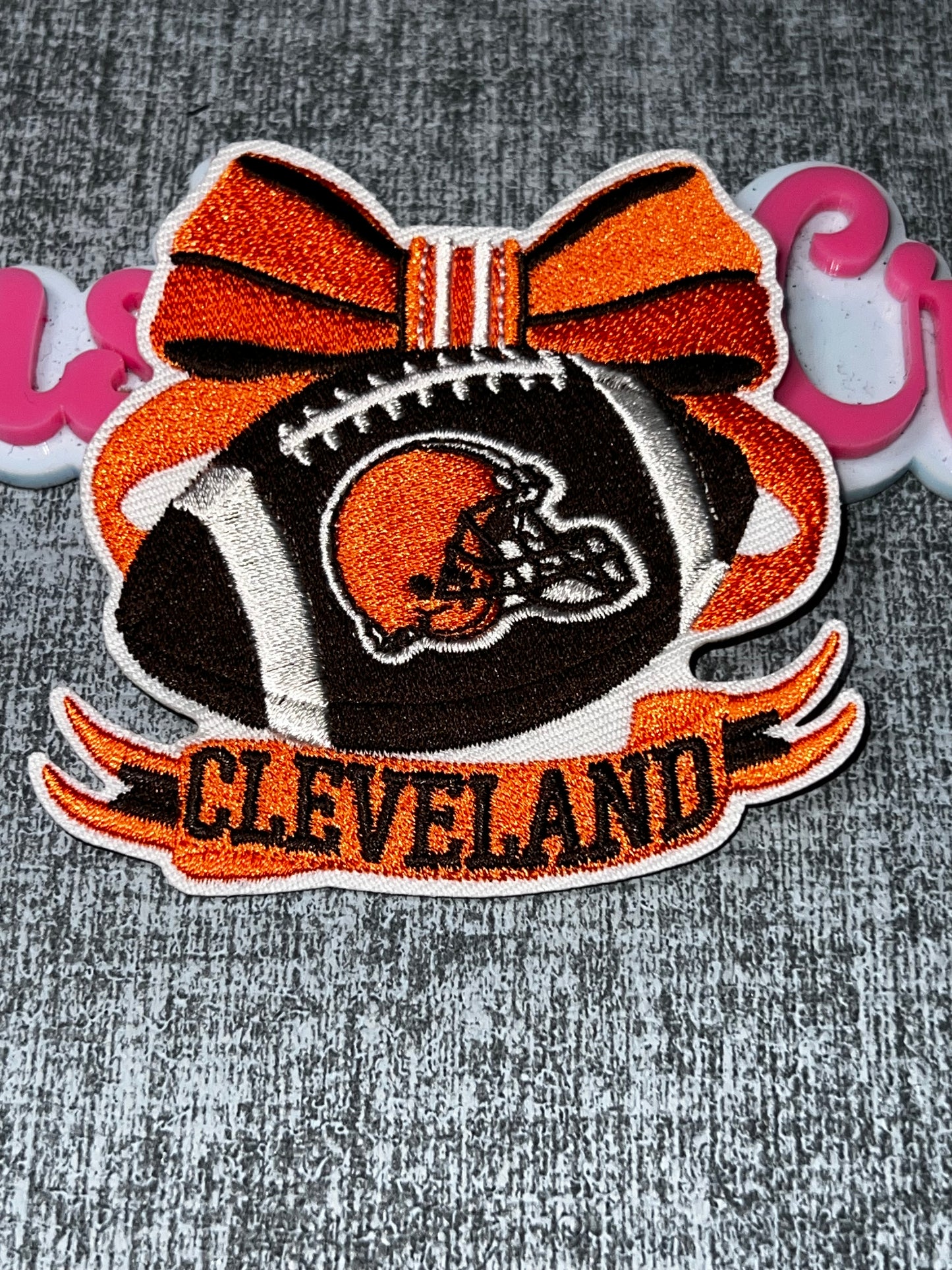 Orange Bow Helmet Patch – Embroidered Iron On Applique