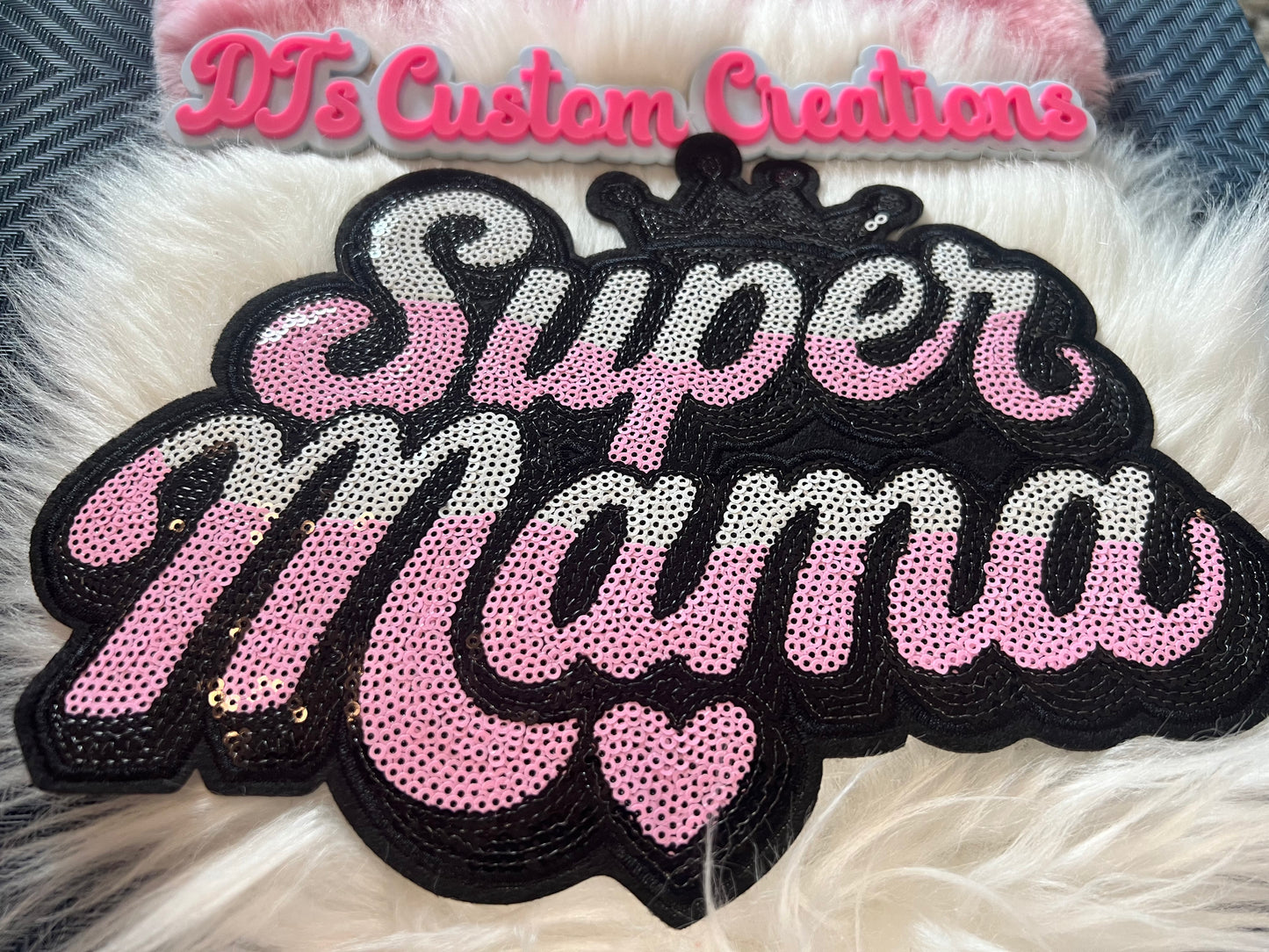 Sequin Super Mama Pink Black White