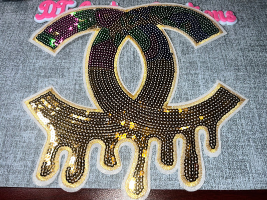 Luxury Inspired Gold Multi-Color Drip Sequin Patch – Oversized Statement Piece