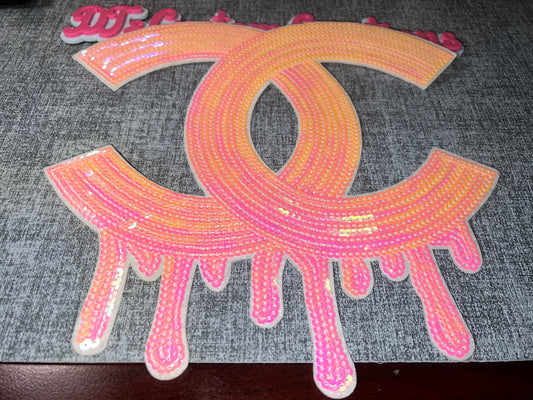 Luxury Inspired Pink & Orange Drip Sequin Patch – Oversized Statement Piece