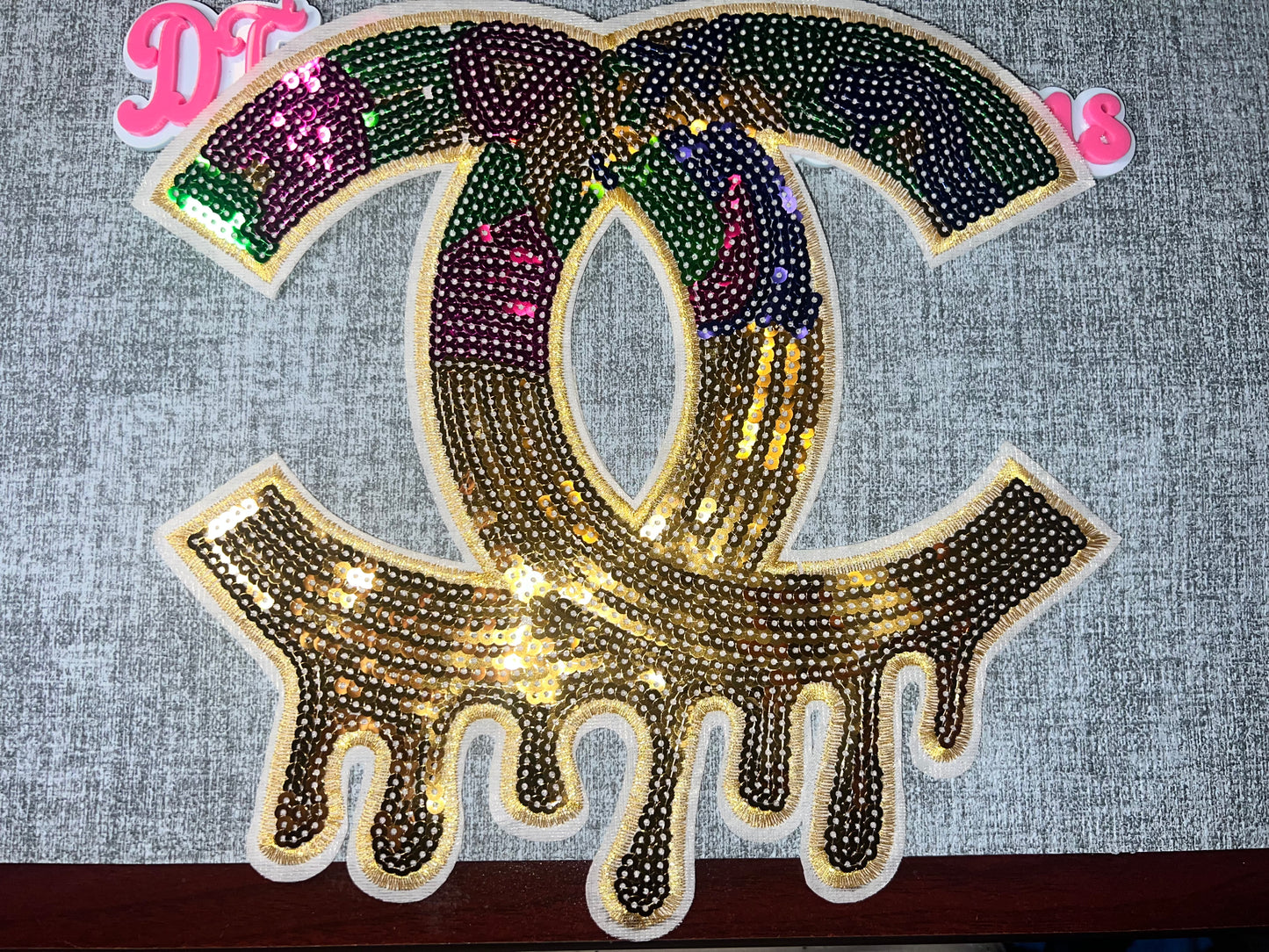 Luxury Inspired Gold Multi-Color Drip Sequin Patch – Oversized Statement Piece