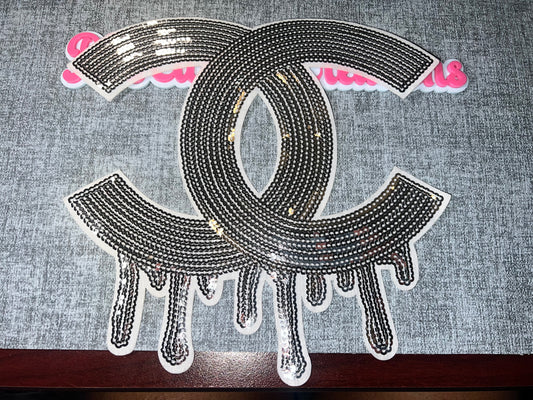 Luxury Inspired Silver Drip Sequin Patch – Oversized Statement Piece