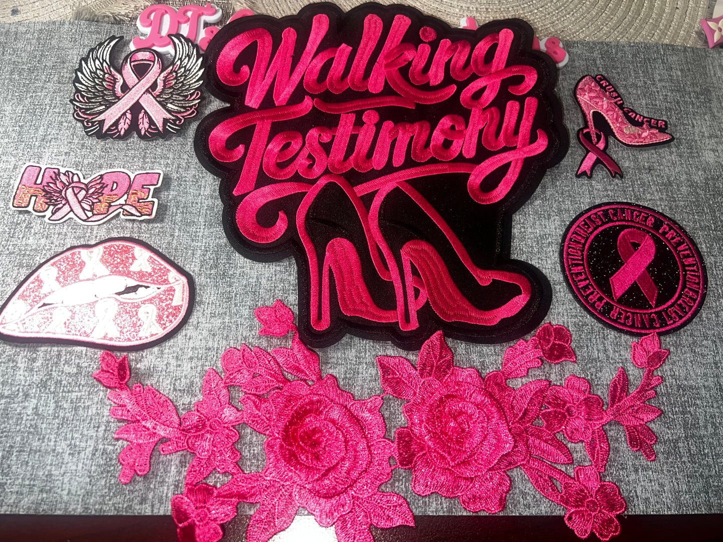 Pink Breast Cancer Awareness Walking Testimony Patch Bundle – 7 Piece Embroidered Applique Set