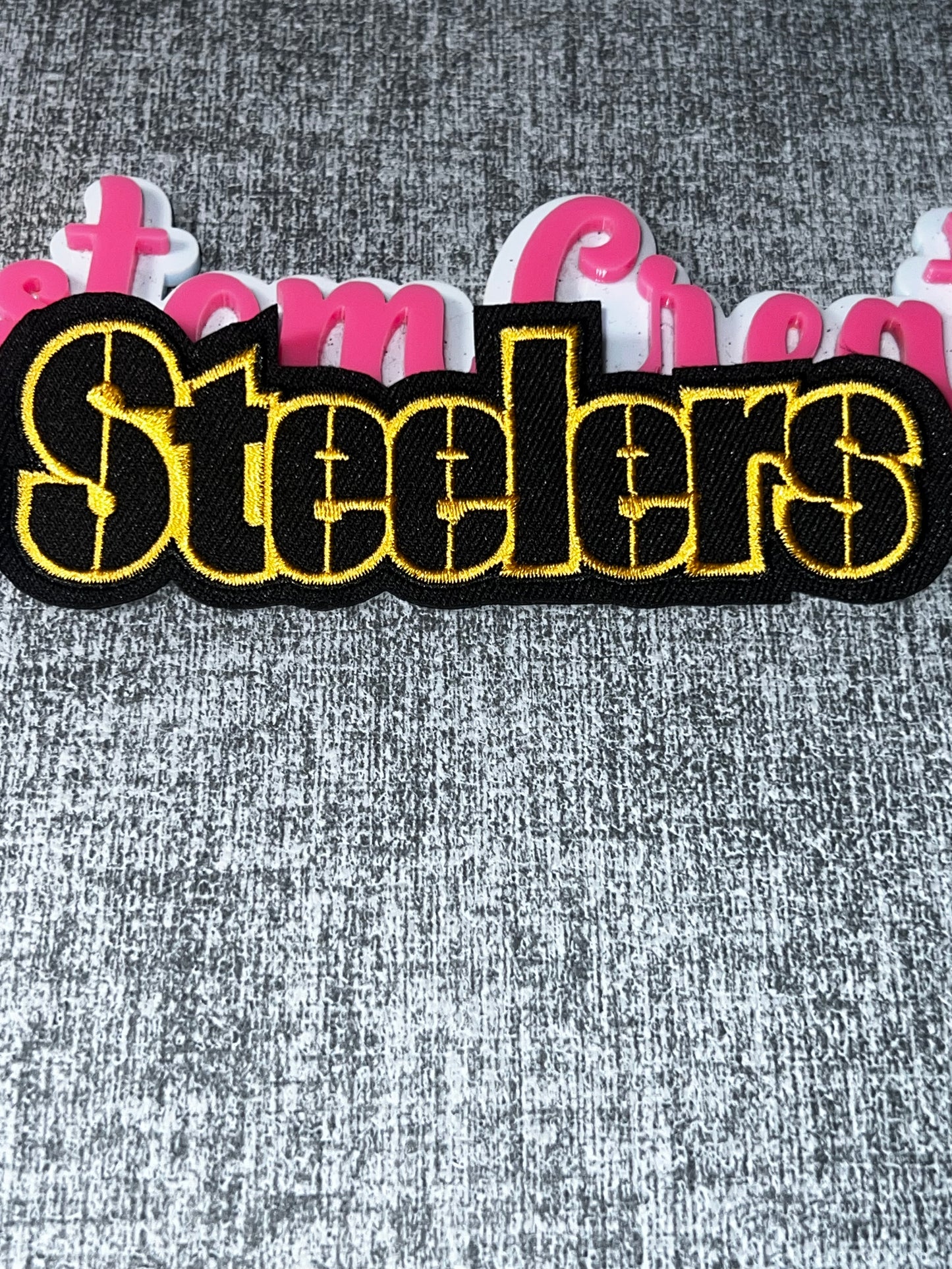 Black & Gold Embroidered Script Iron-On Patch