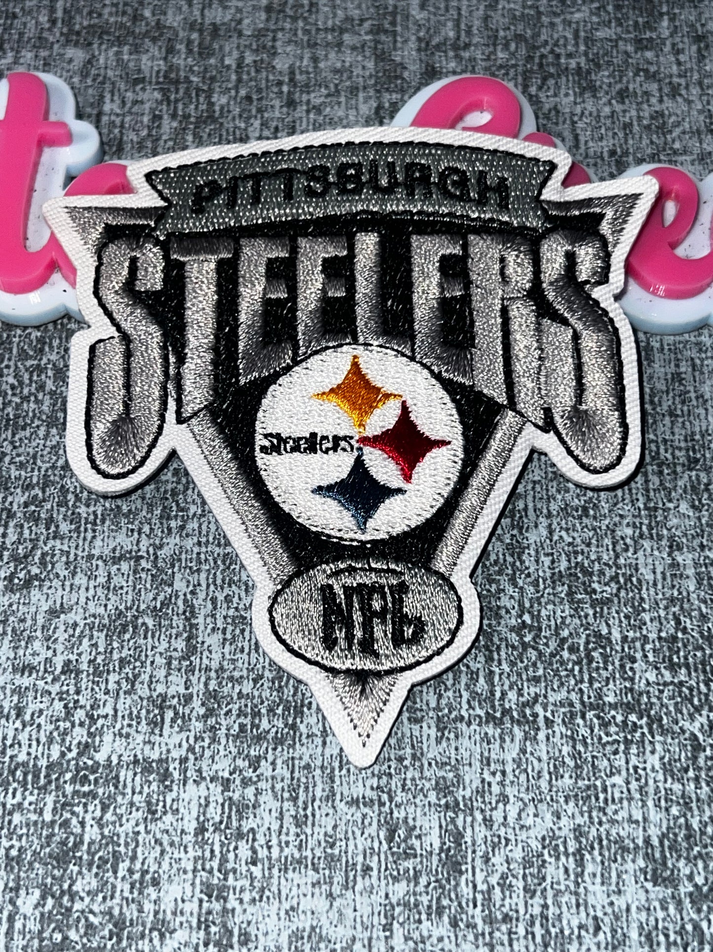 Silver & Black Embroidered Championship Style Iron-On Patch