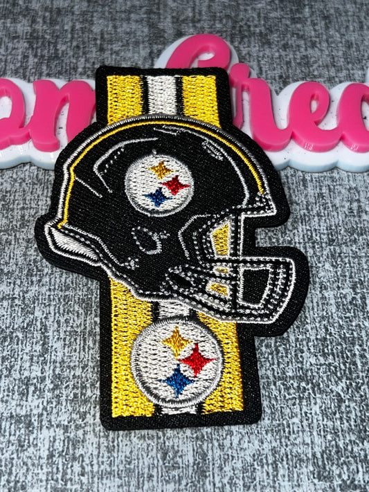 Black & Gold Embroidered Helmet Iron-On Patch