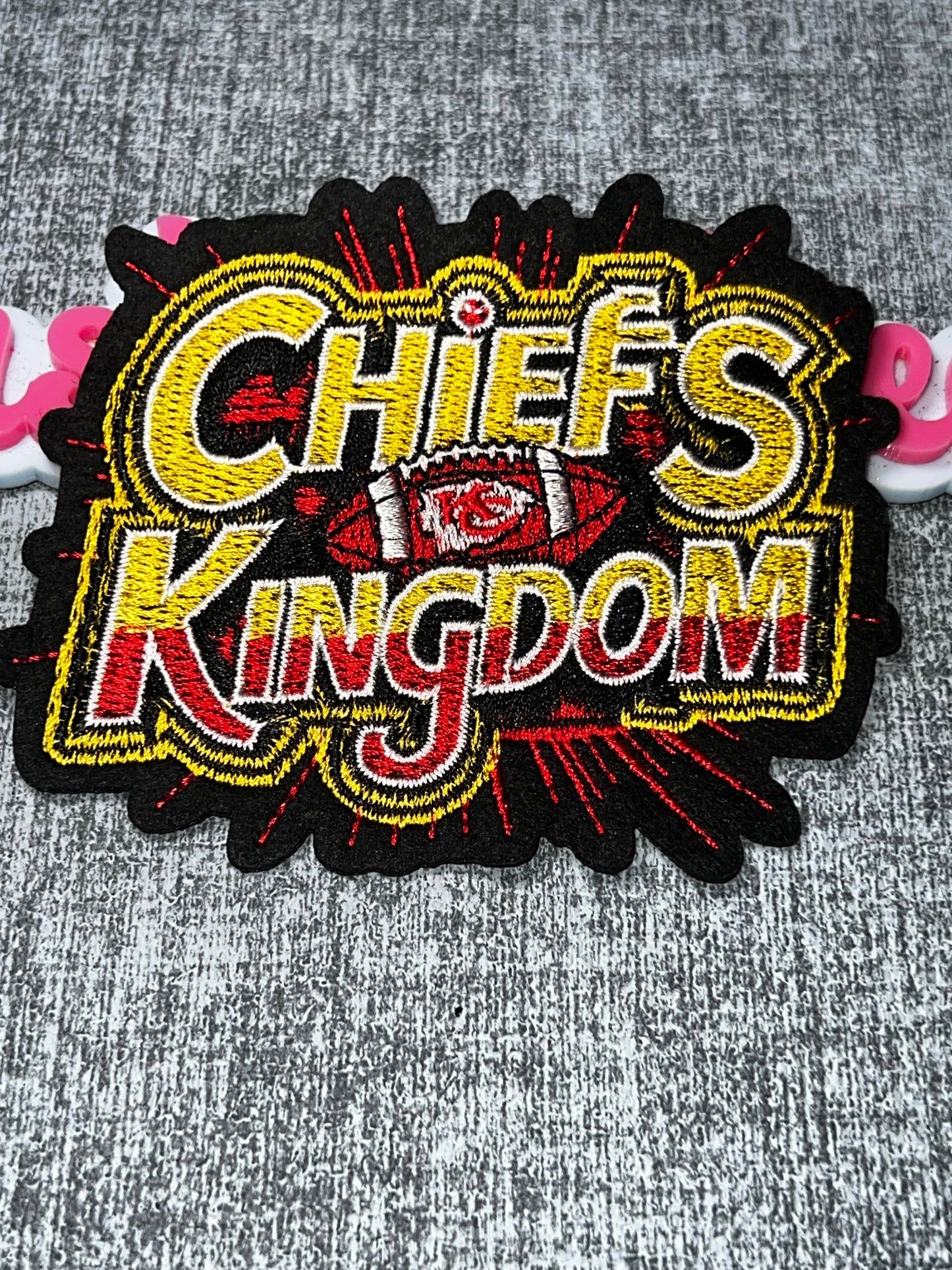 Football Kingdom Embroidered Iron-On Patch – Sports Fan Embroidered Appliqué
