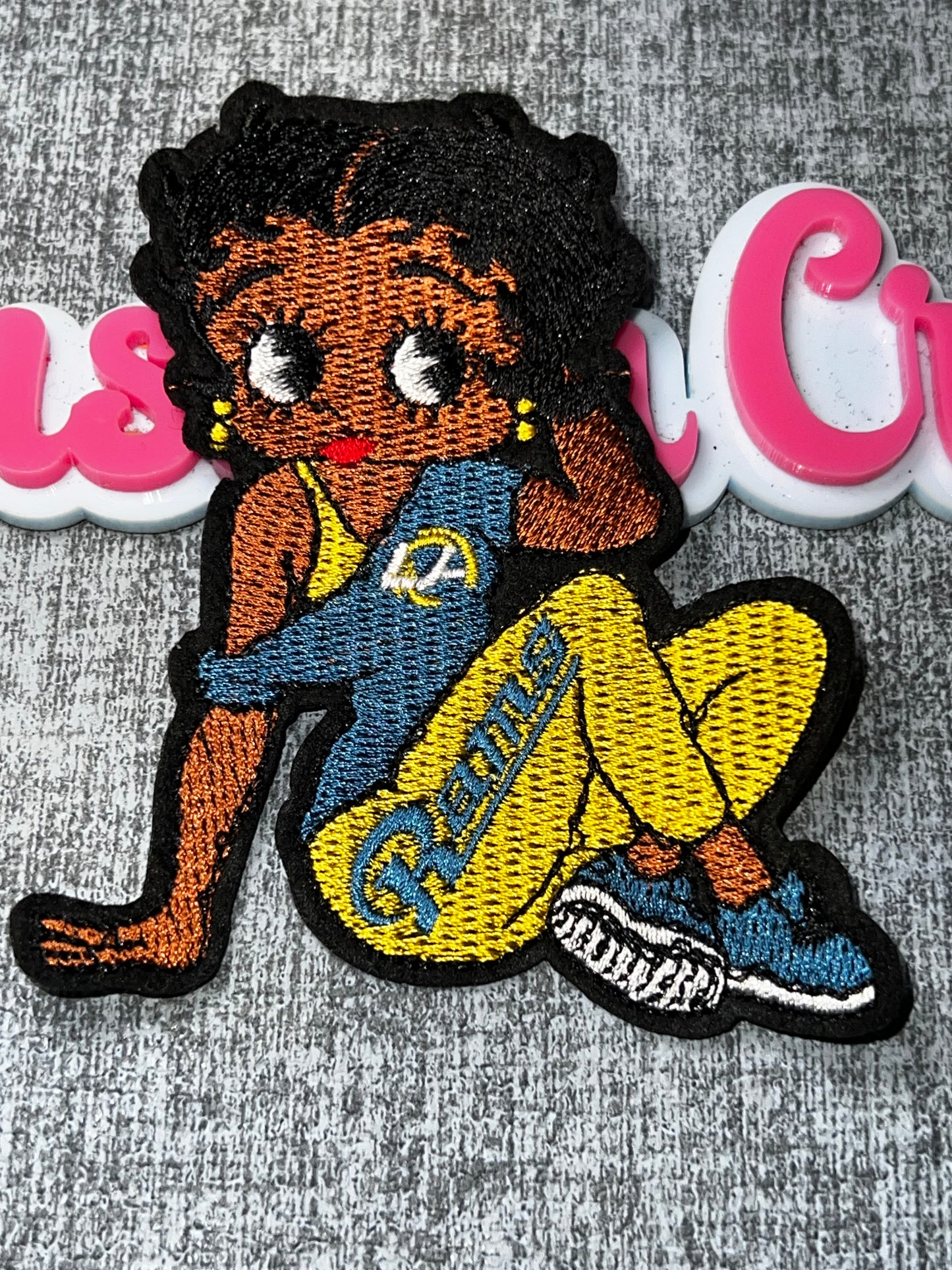 Retro Blue & Gold Girl Embroidered Iron-On Patch