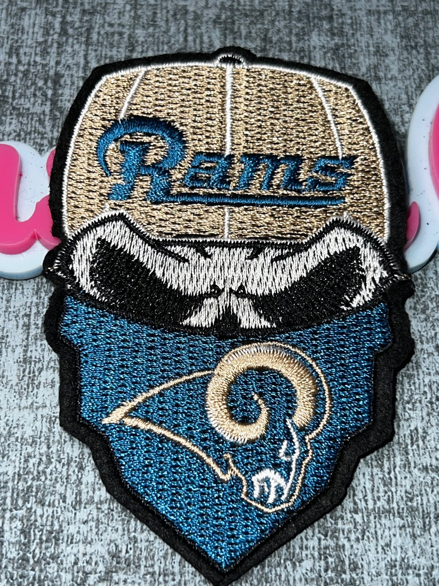 Blue & Gold Head Skull Embroidered Iron-On Patch