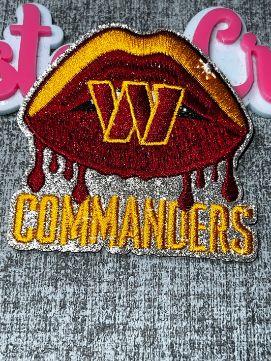Burgundy & Gold Glitter Lips Embroidered Iron-On Patch