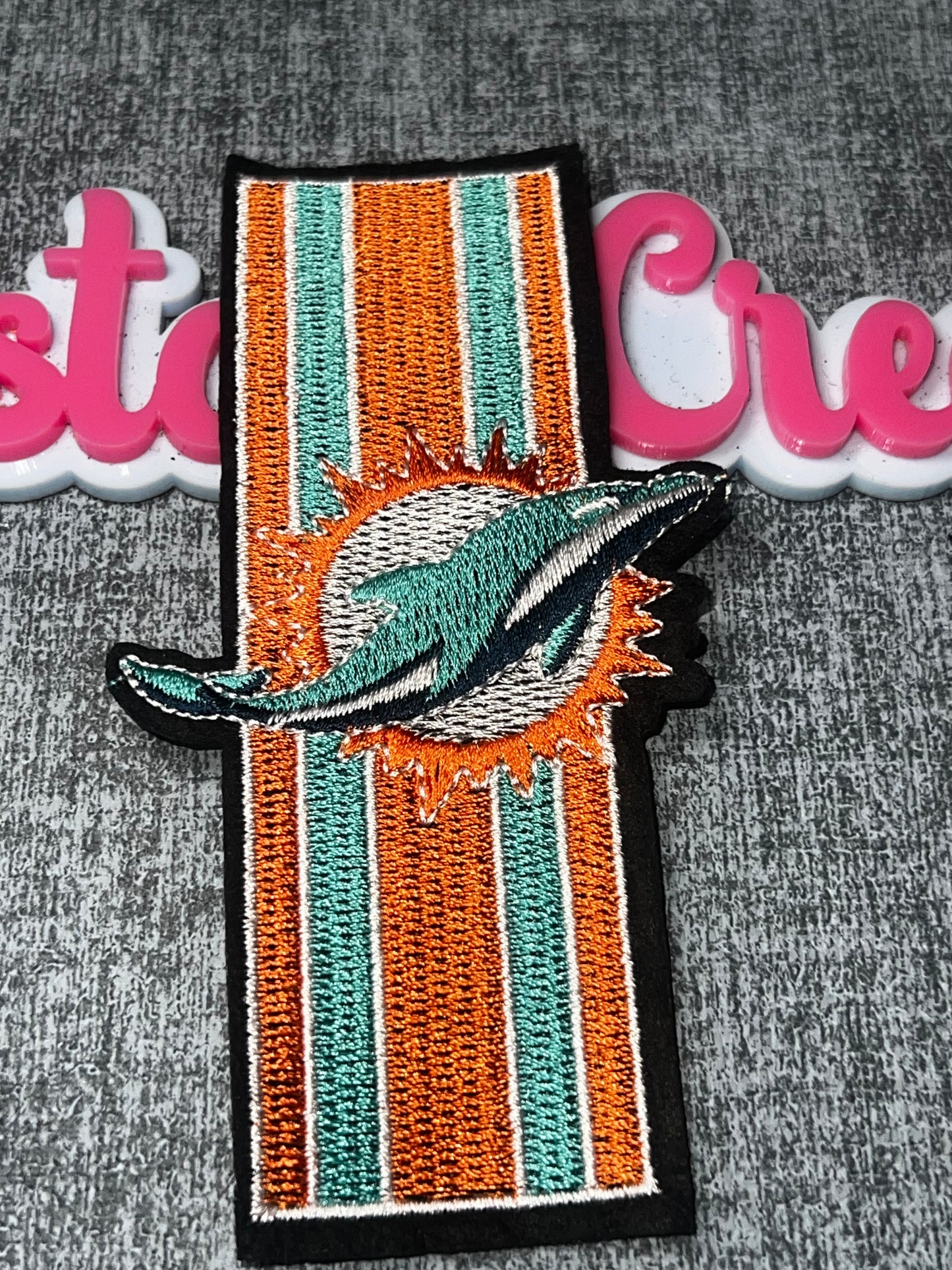 Aqua Orange Vertical Stripe Embroidered Iron-On Patch – DIY Appliqué