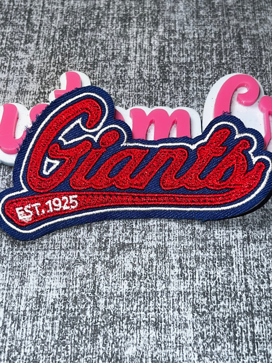 Red Blue Script Embroidered Iron-On Patch – Decorative Letter Appliqué