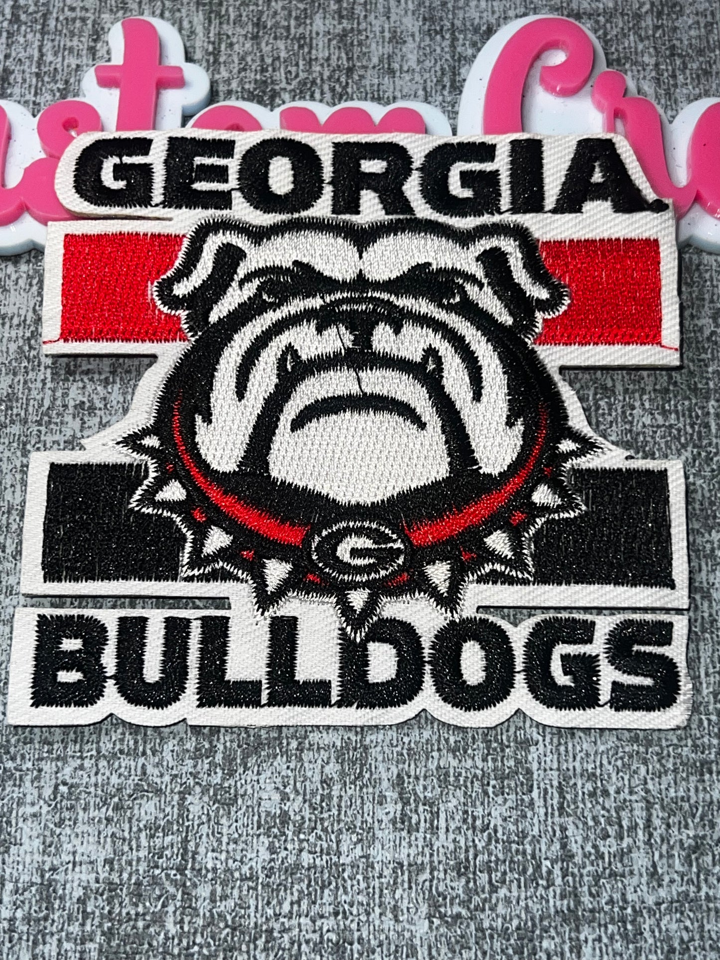 Bulldog Spirit Embroidered Iron-On Patch – Black, White & Red Appliqué