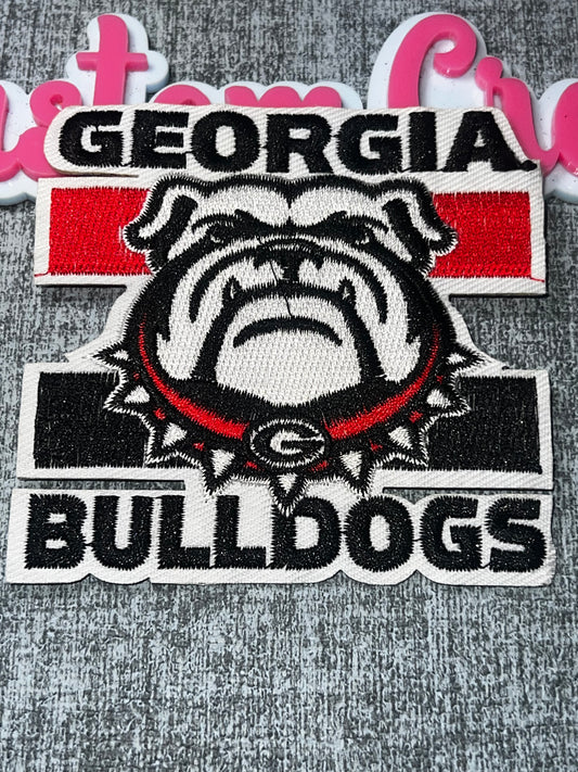 Bulldog Spirit Embroidered Iron-On Patch – Black, White & Red Appliqué