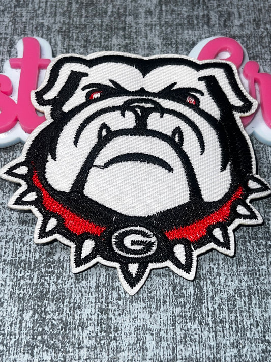 Big face Bulldog Face Embroidered Iron-On Patch – Black, White & Red Animal Appliqué big