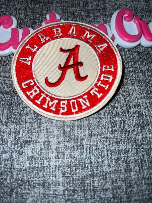 Embroidered Script Letter Iron-On Patch – Round Red & White Decorative Appliqué